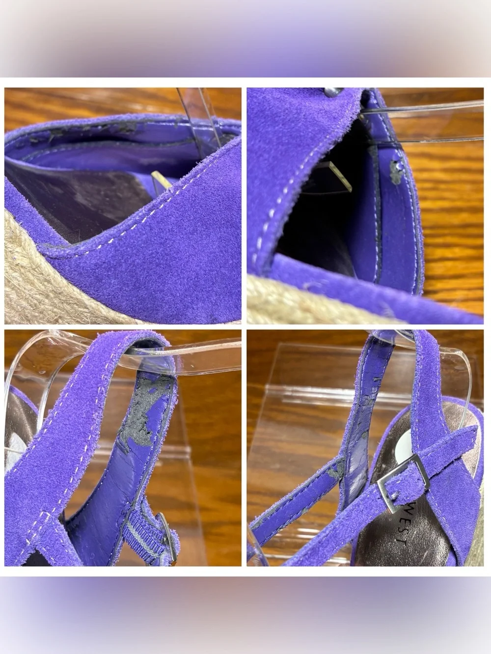 Y2K Nine West Purple Suede Espadrille Platform Wedge Sandals Size 8